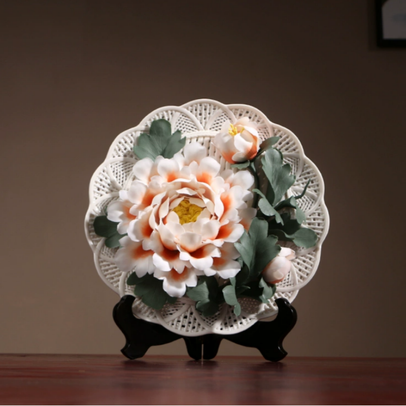 Housewarming Gifts Peony Flower Plate Ceramics Ornaments Crafts-8