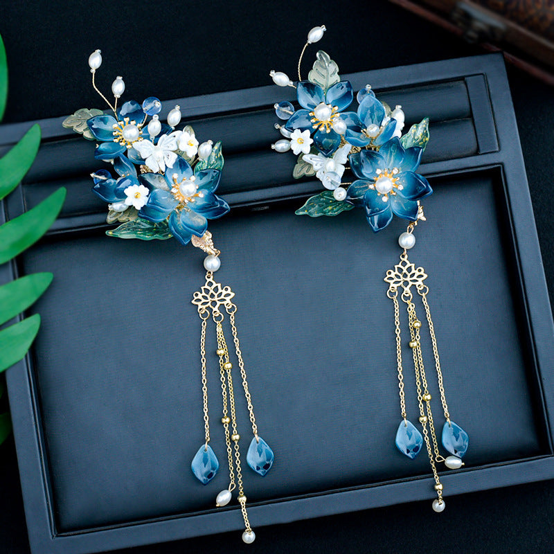 Ink Blue Ancient Style Tassel Hairclip Hair Accessories-4