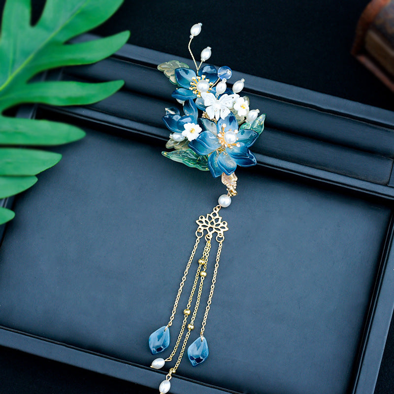 Ink Blue Ancient Style Tassel Hairclip Hair Accessories-5