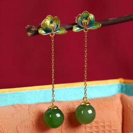 Jasper Lotus Heart New Chinese Style Women Earrings-2
