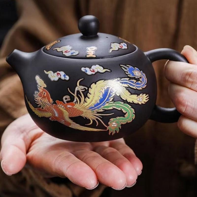 Kung Fu Tea Teapot - Dragon Phoenix Purple Clay Material | Color Change When Hot-1