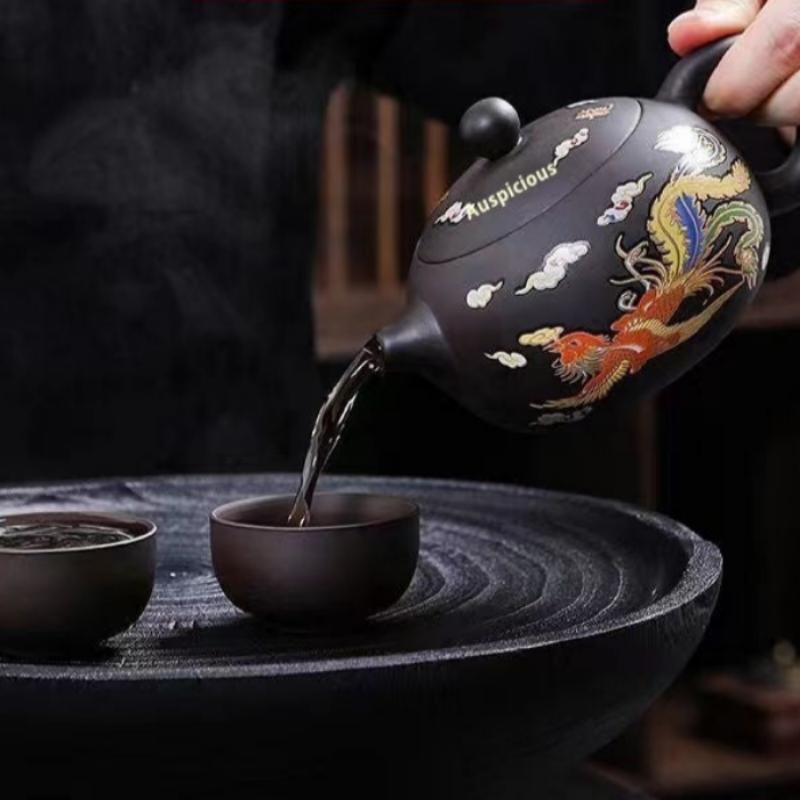 Kung Fu Tea Teapot - Dragon Phoenix Purple Clay Material | Color Change When Hot-2