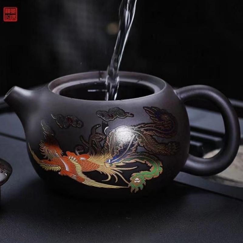 Kung Fu Tea Teapot - Dragon Phoenix Purple Clay Material | Color Change When Hot-4