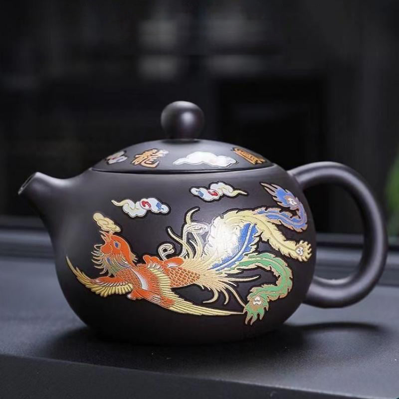 Kung Fu Tea Teapot - Dragon Phoenix Purple Clay Material | Color Change When Hot-5