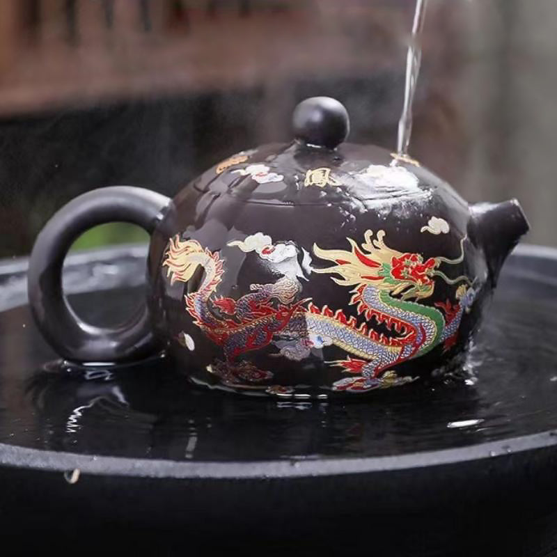 Kung Fu Tea Teapot - Dragon Phoenix Purple Clay Material | Color Change When Hot-6