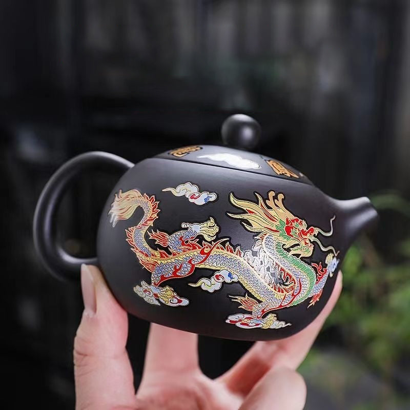 Kung Fu Tea Teapot - Dragon Phoenix Purple Clay Material | Color Change When Hot-8