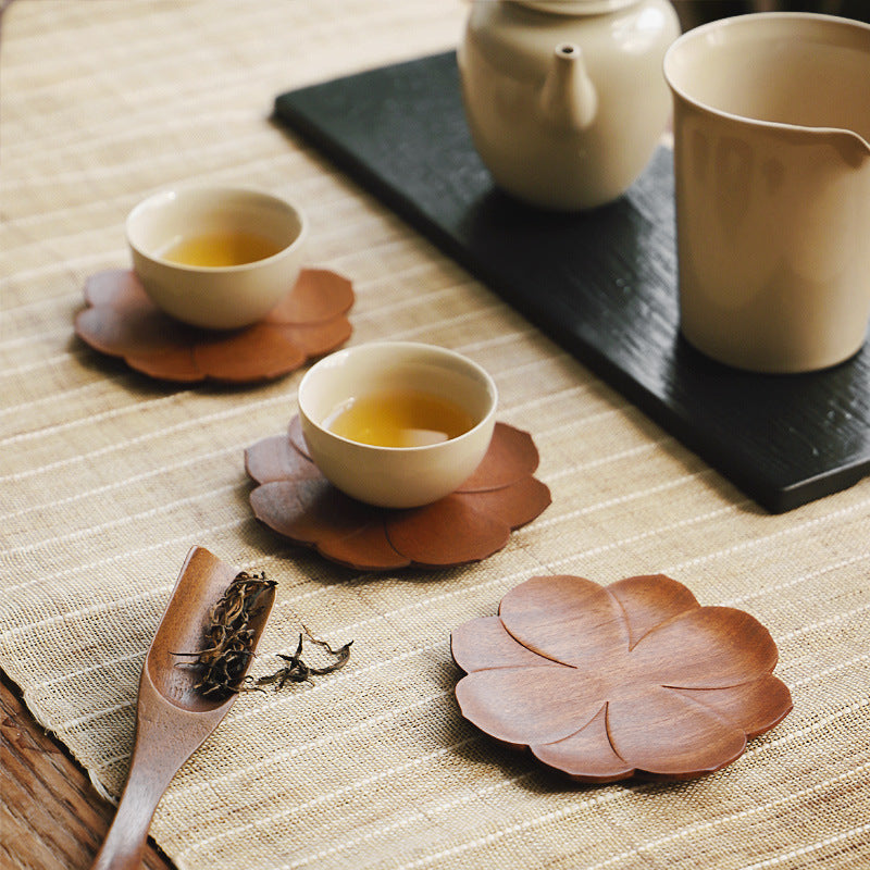 Mahogany Coasters Peach Blossom Petal Insulated Tea Coasters-1