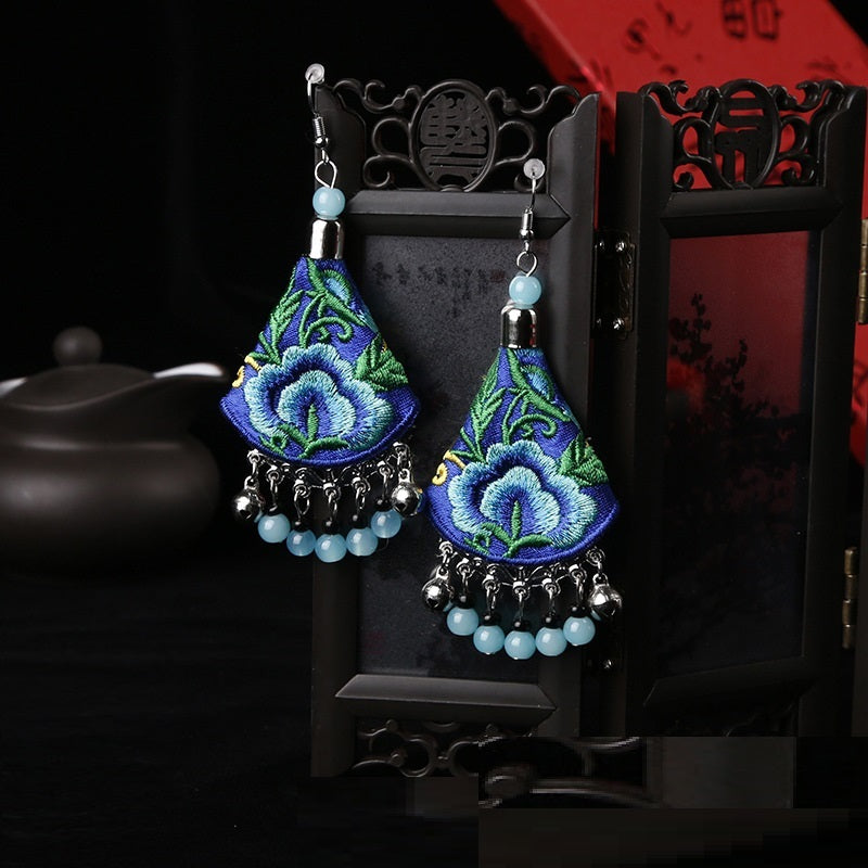 Minority Style Peony Flower Hand Embroidered Earrings-6