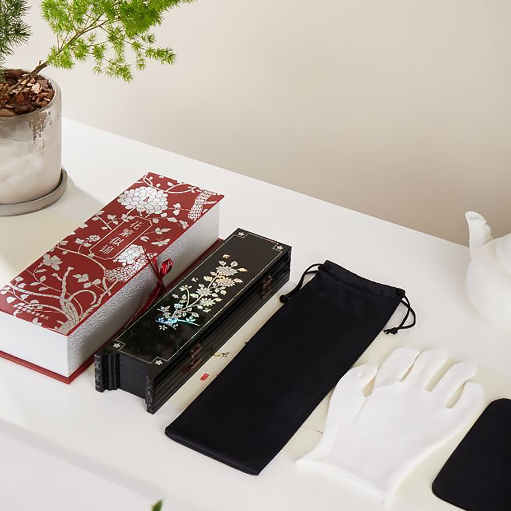 Mother of Pearl Black Screen Folding Screen Chinese New Year Crafts Lacquerware Desktop Decorations-4