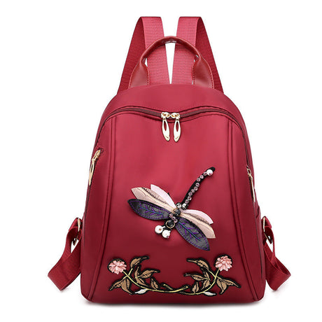 Multifunctional Oxford Cloth Fashion Dragonfly Embroidery Casual Bag-1