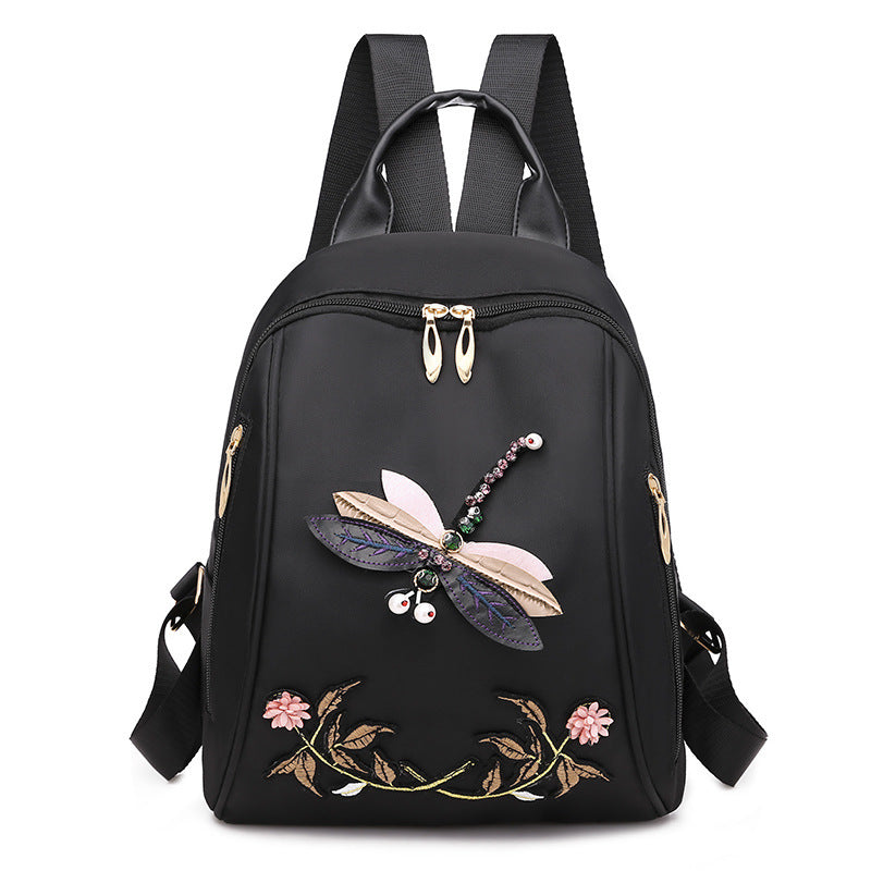 Multifunctional Oxford Cloth Fashion Dragonfly Embroidery Casual Bag-3