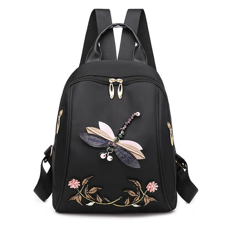 Multifunctional Oxford Cloth Fashion Dragonfly Embroidery Casual Bag-3