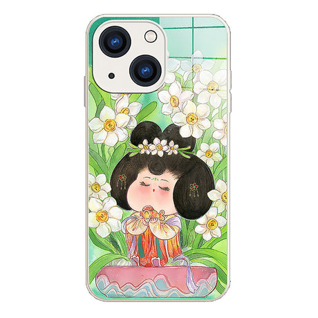 Narcissus Noble Consort Pattern Tempered Glass Phone Case-2