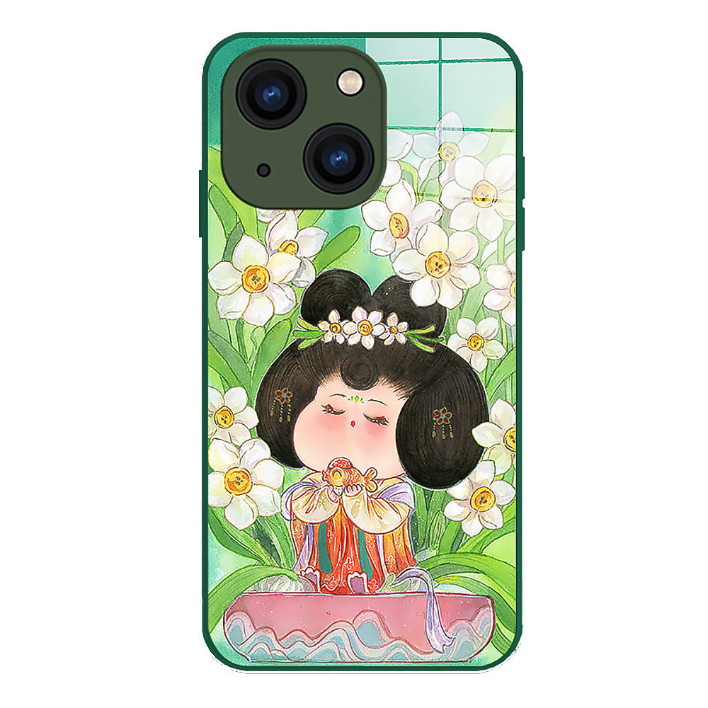 Narcissus Noble Consort Pattern Tempered Glass Phone Case-3
