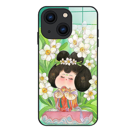 Narcissus Noble Consort Pattern Tempered Glass Phone Case-4