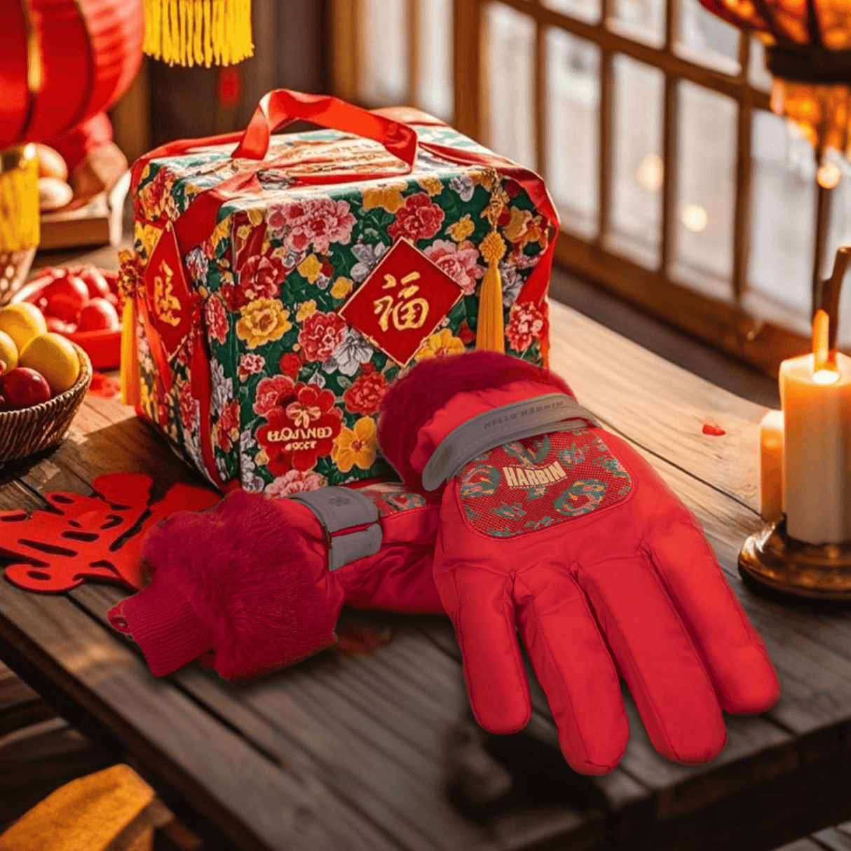 Northeast Big Flower Hey Dragon Ha Tiger Winter Gloves-4