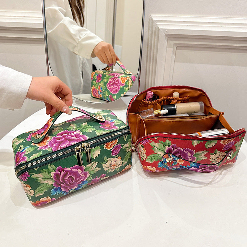 Northeast China Flower Cotton Coat Print Storage Cosmetic Bag-1
