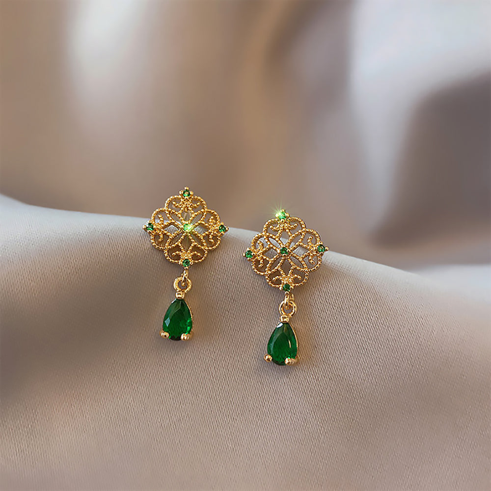 Emerald Green Stud Earrings Vintage Chinese Style Jewelry-4