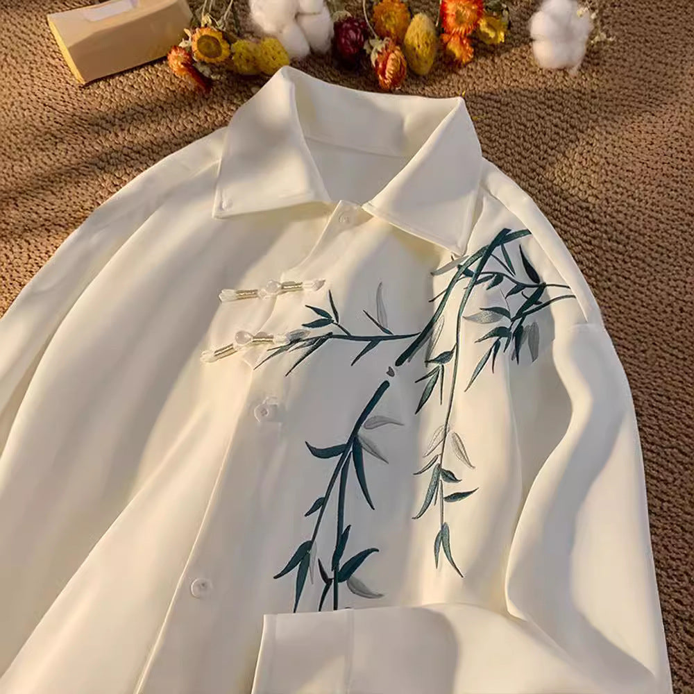 New Chinese Style Bamboo Embroidery Shirt Men's Spring Tide Brand Kimono Robe Casual Tang Dress Men's Jacket