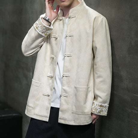 Spring and Autumn Men's Youth Ancient Style Hanfu Jacket Round Button Chinese Jacket Tang Suit