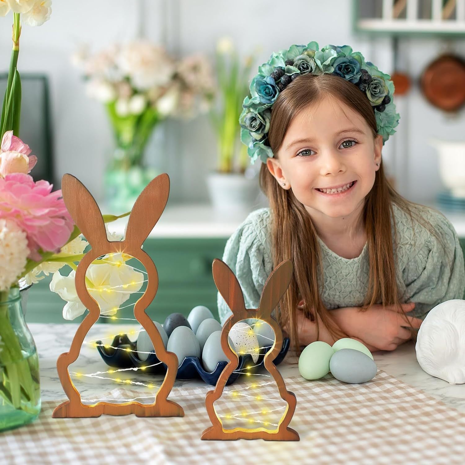 Easter Rabbit Nightlight Wooden Party Decoration Ornaments