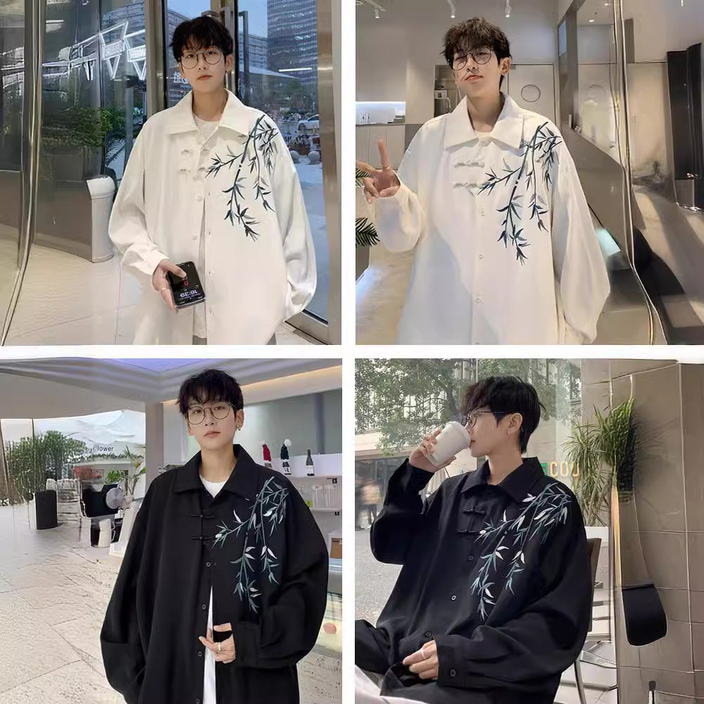 New Chinese Style Bamboo Embroidery Shirt Men's Spring Tide Brand Kimono Robe Casual Tang Dress Men's Jacket