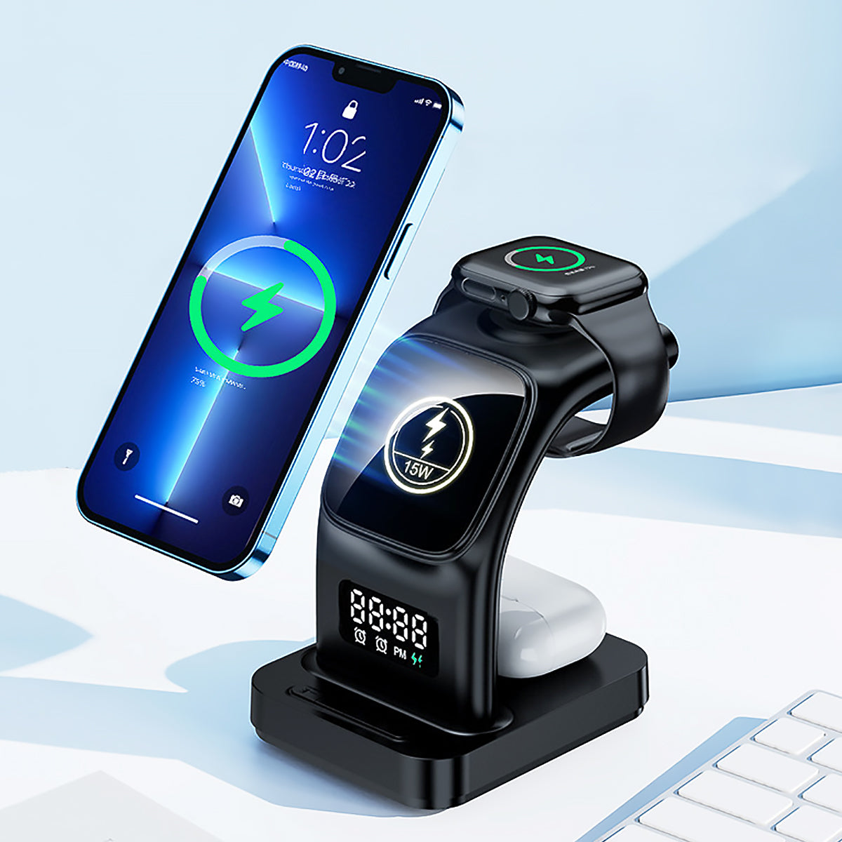 3-in-1 Wireless Desktop Charging Station for Phone, Watch & Earbuds-1