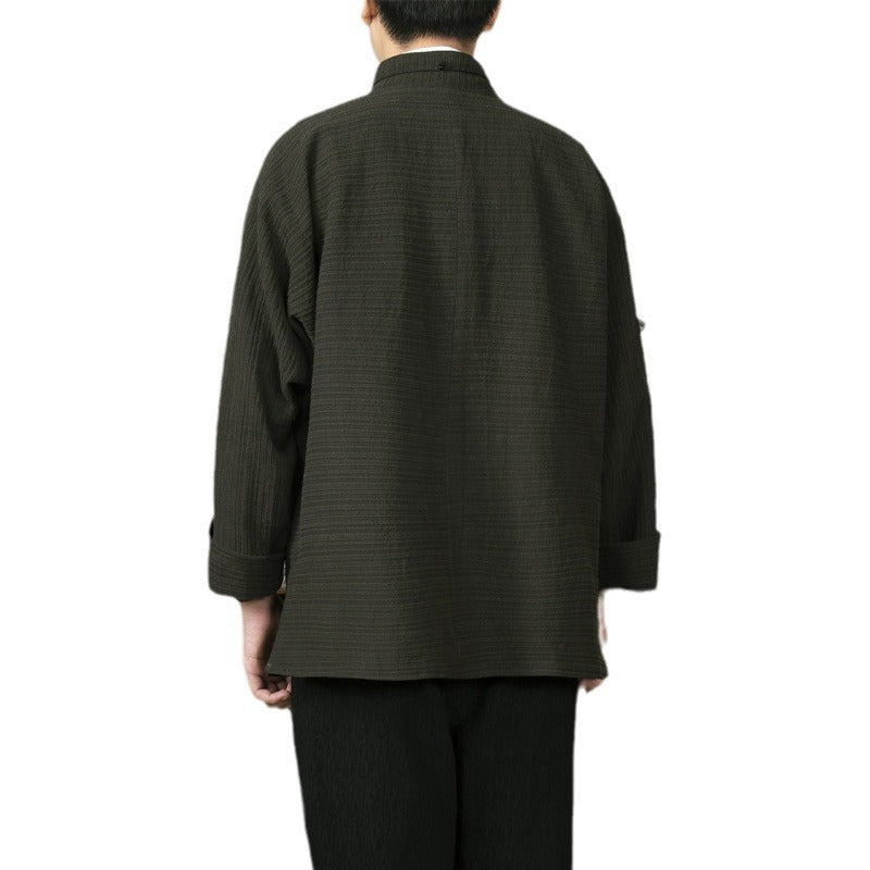 Autumn Winter Cotton and Linen Stand-up Collar, New Chinese Disc Buckle Men's Tang Jacket