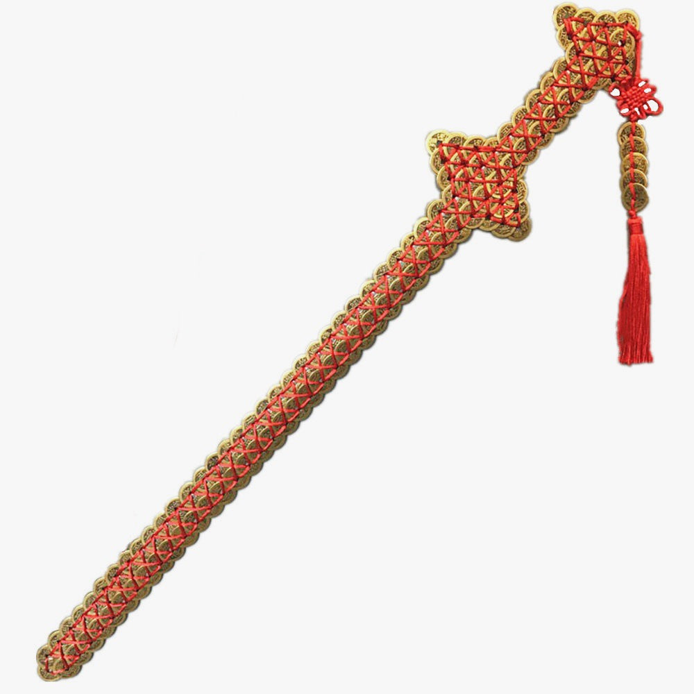 Red Rope Braided Five Emperor Money Copper Sword Feng Shui Gifts