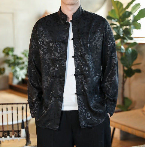 Tang Men's Silk Jacket Chinese Stand-up Collar Jacket Chinese Style Men's Wear