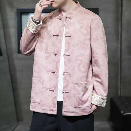 Spring and Autumn Men's Youth Ancient Style Hanfu Jacket Round Button Chinese Jacket Tang Suit