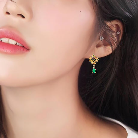 Emerald Green Stud Earrings Vintage Chinese Style Jewelry-1