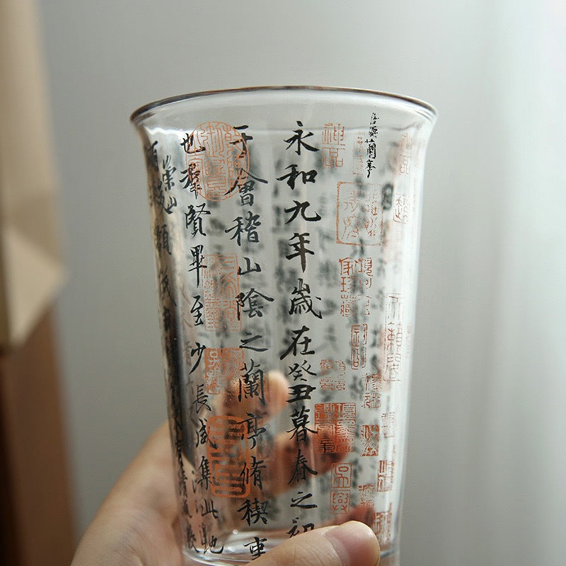New Chinese Style ‘Lanting Preface' Calligraphy Glass Cup Large Capacity Water Cup