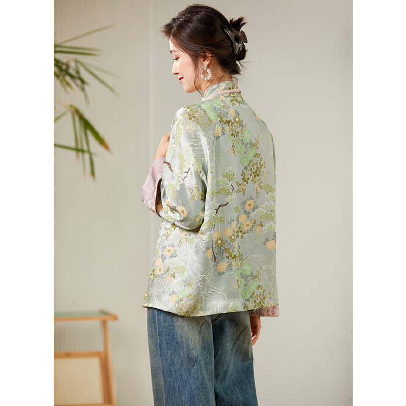 Neue chinesische Stil Ethnischer Stil 32 Momme Heavy Seidentife Frauen Herbst Tang Anzug Kleidung