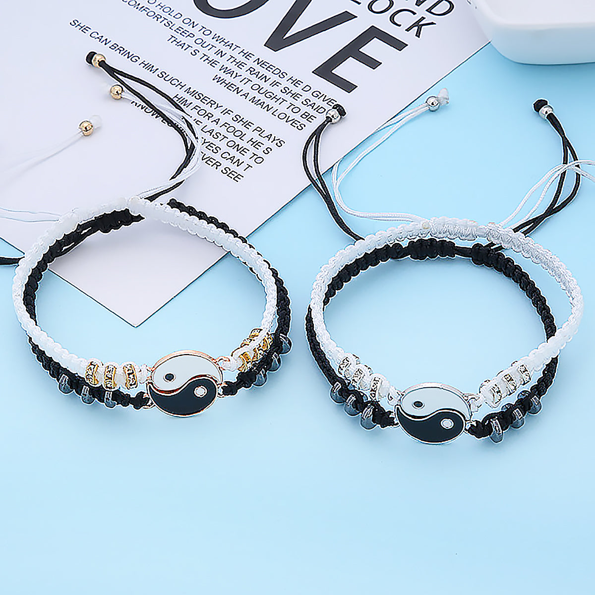 Yin Yang Braided Bracelet Handmade Tai Chi Couple Bracelet Gift-1