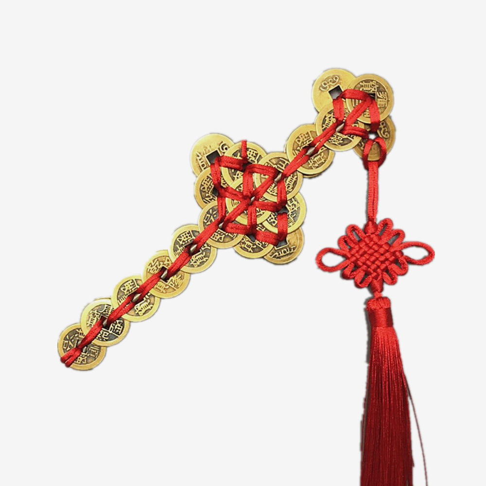 Red Rope Braided Five Emperor Money Copper Sword Feng Shui Gifts