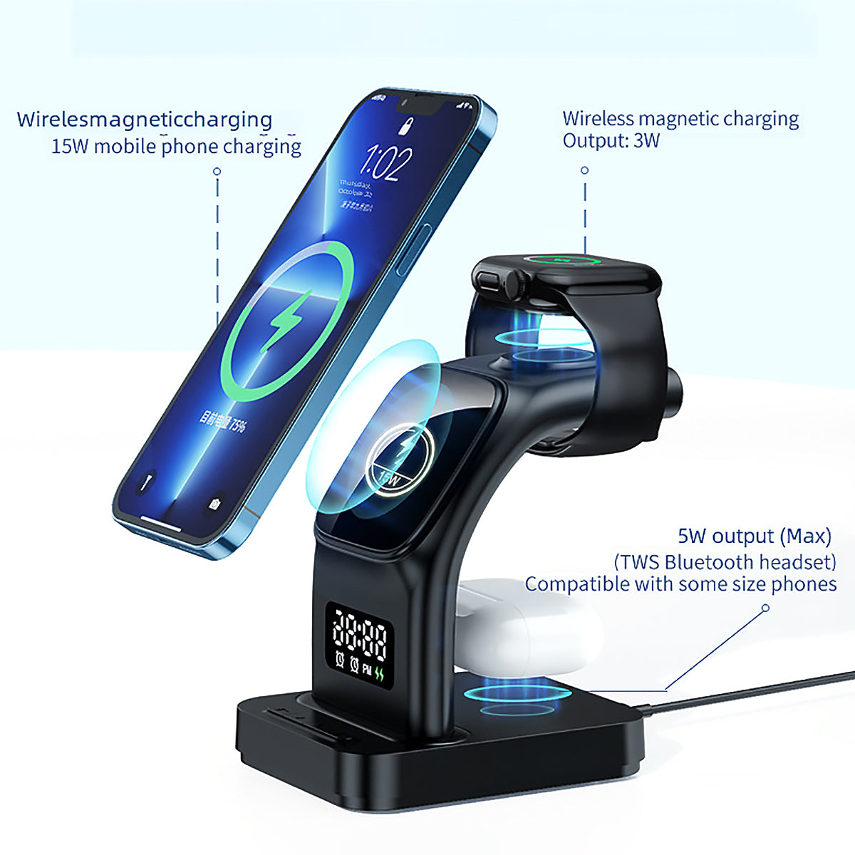 3-in-1 Wireless Desktop Charging Station for Phone, Watch & Earbuds-4