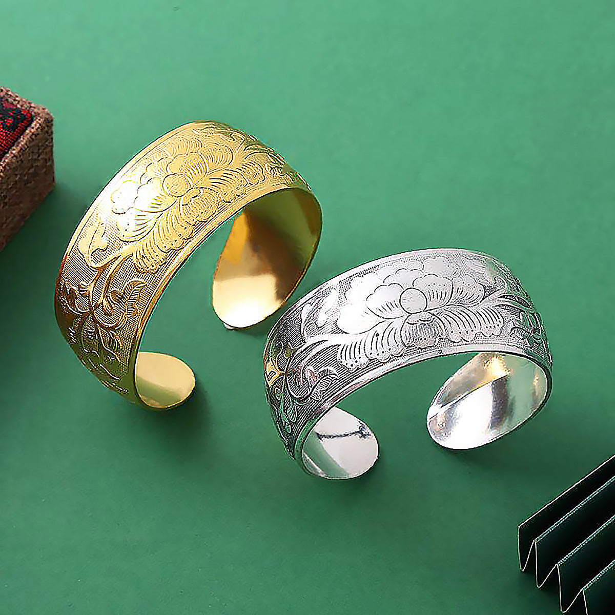 Peony Flower Silver Cuff Bracelet Floral Bracelet for Women Gift-2