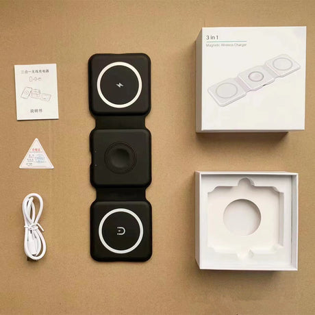 3-in-1 Magnetic Wireless Ladegerät für Apple-Faltbare Schreibtisch-Ladestation für iPhone, AirPods & Apple Watch