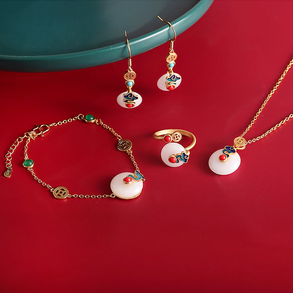 Women’s Vintage Hetian Jade Earrings and Jewelry Set Retro Style-1