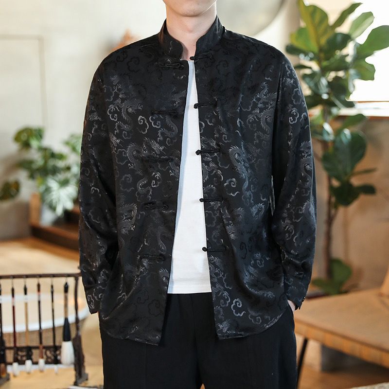 Tang Men's Silk Jacket Chinese Stand-up Collar Jacket Chinese Style Men's Wear