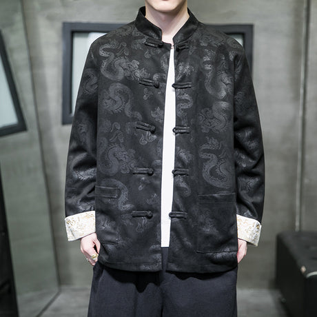 Spring and Autumn Men's Youth Ancient Style Hanfu Jacket Round Button Chinese Jacket Tang Suit