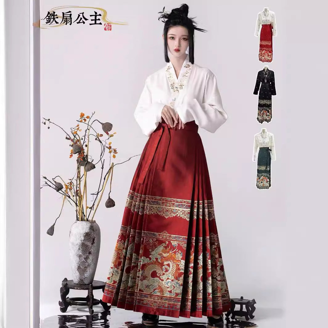 Su yu Huasang "Dragon treten Schnee" Ming Ma Gesicht Rock Imitation Make -up Blume Hanfu Frauen Flugzeughülle Neujahr Herbst- und Winterset
