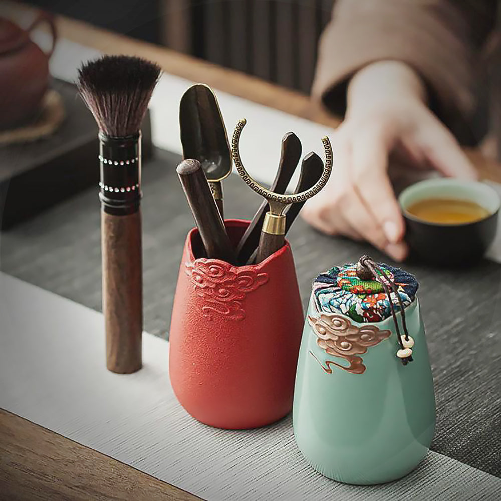 Stoneware Tea Caddy Retro Chinese Ceramic Tea Storage Jar-1