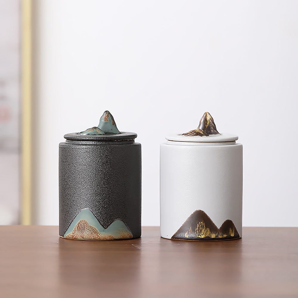 Chinese Ceramic Tea Storage Jar Black and White Pottery Sealed Jars-1