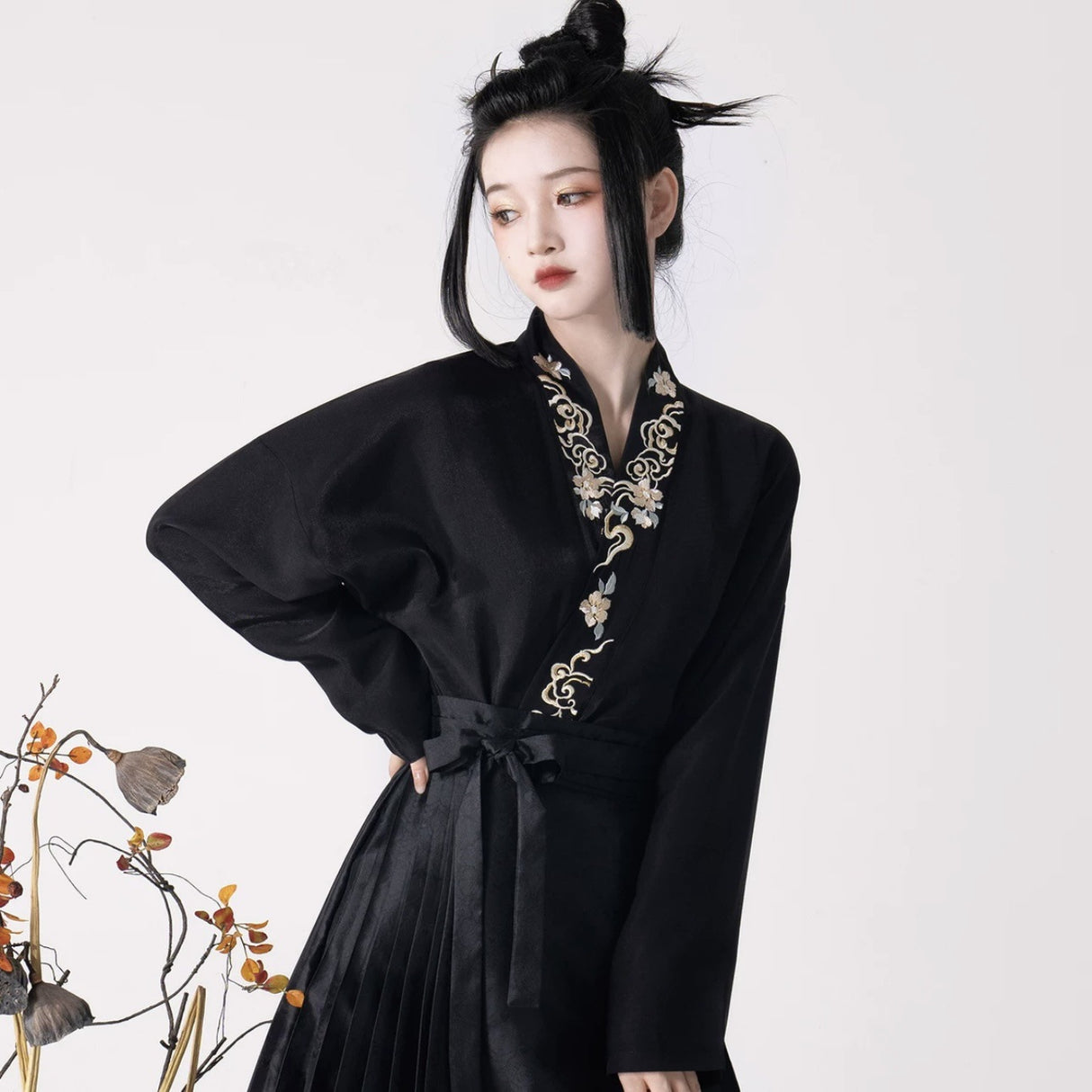 Su yu Huasang "Dragon treten Schnee" Ming Ma Gesicht Rock Imitation Make -up Blume Hanfu Frauen Flugzeughülle Neujahr Herbst- und Winterset