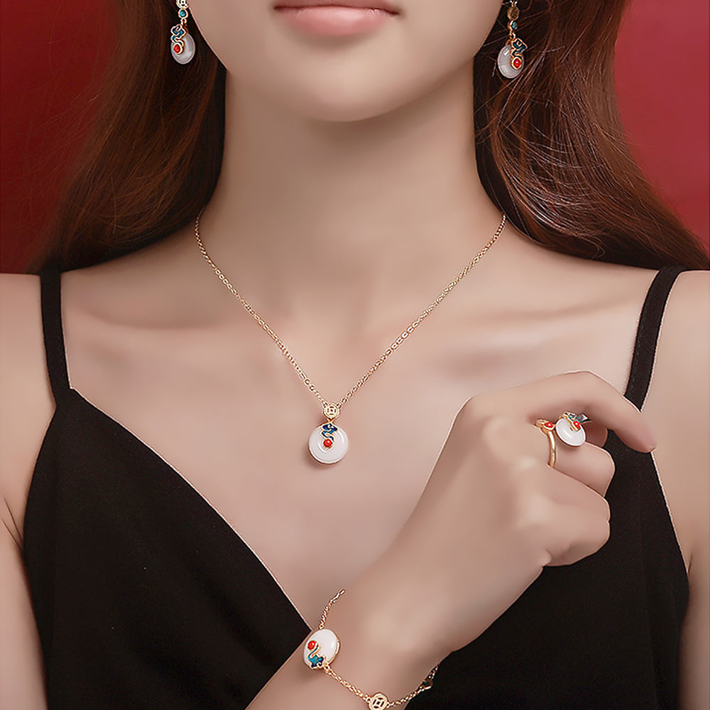 Women’s Vintage Hetian Jade Earrings and Jewelry Set Retro Style-2