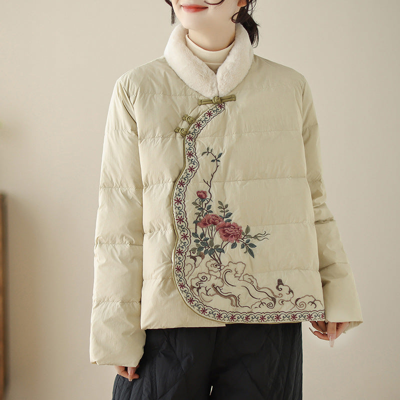 Retro Buttoned Women's Cotton Coat Tang Suit Winter Fur Collar Cotton Coat Ethnic Style New Chinese Embroidered Cotton Coat Ladies Top