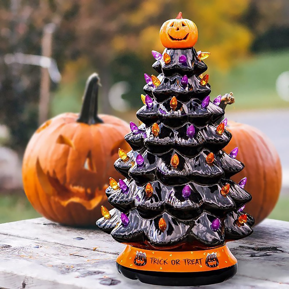 Halloween Glowing Tree Decoration with Light-Up Ornaments-1