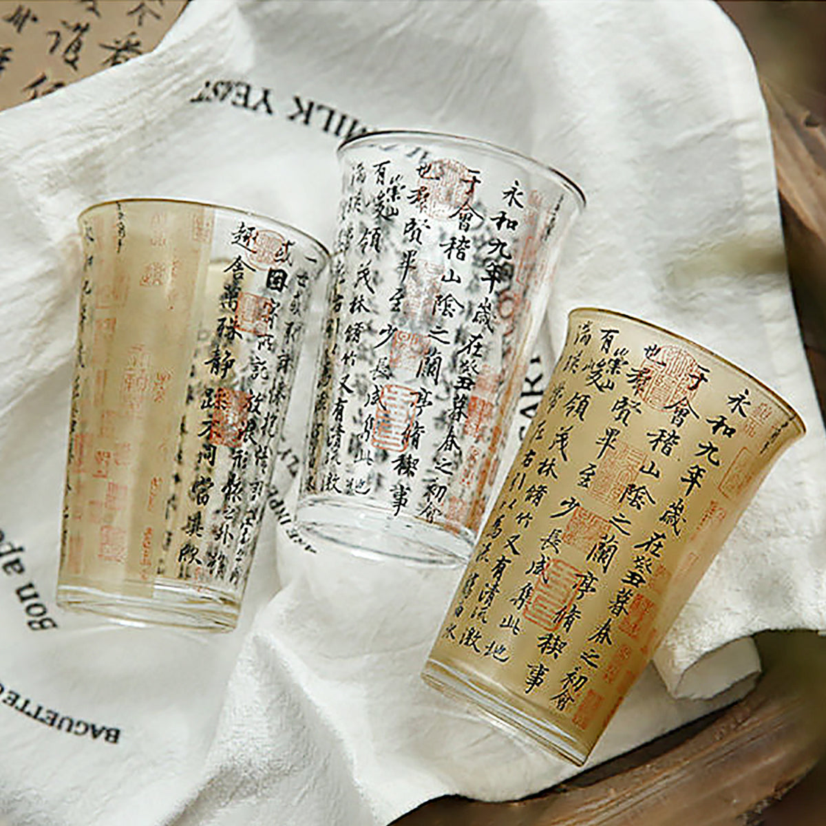 Chinese Calligraphy Glass Tea Cup 360ml Aesthetic Drinkware Lanting Xu Art Cup-1